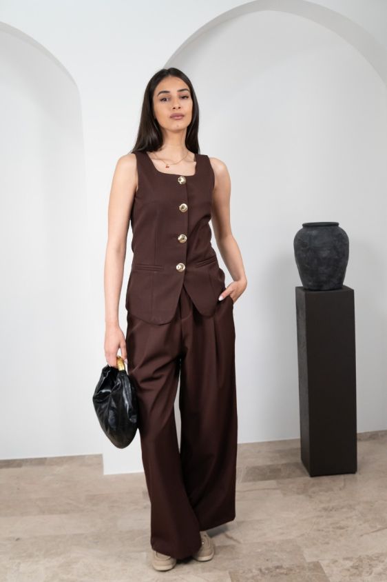 Komplet Button Vest – Smeđi