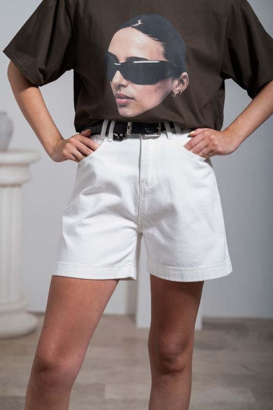 Jeans Hlače Belted Short Bijela