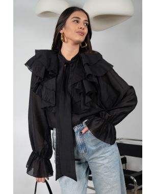 Košulja Midnight Ruffle – Crna